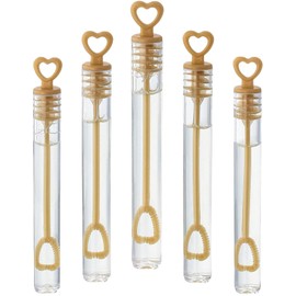 GIFTEXPRESS Bubble Wands Party Favors - 96 Pack Mini 4.25" Tall Gold Color Heart Bubble Sticks - 0.2 Fl Oz / 5 mL Tube of Non Toxic Bubbles Solution for Kids