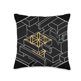 Gold Flower of Life Sacred Geometry Hexagon Cube Throw Pillow
