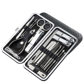 Nail Clippers, Stainless Steel Anti-Splash Nail Clippers, Nail Clippers with Flat Mouth Household File, for Manicure, Pedicure, Women and Men (19 Piece Set Black)