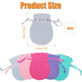 FAST-FX 6 Pcs Small Jewelry Gift Calabash Pouch with Drawstrings,with Drawstrings Jewellery Gift Bags,7cm x 9cm Velvet Jewellery Pouch Solid Color For Keeping Jewelry and Other Small Items (6 Color)
