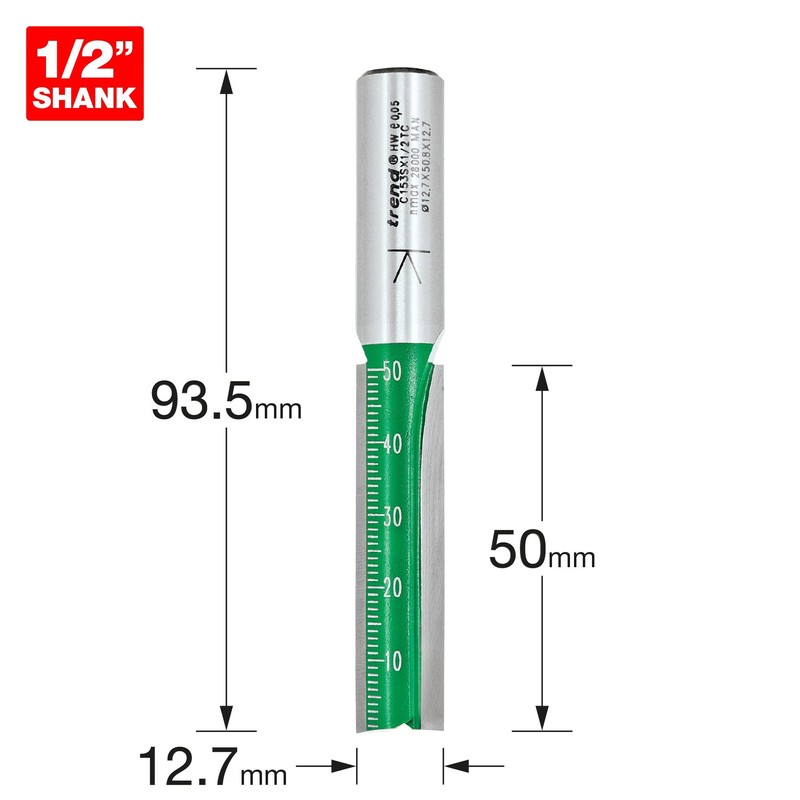 Trend CraftPro Straight Two Flute Router Cutter Bit, 1/2 Inch