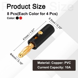 MECCANIXITY 30 Pcs 4mm Banana Plugs, 10A 8.5mm OD 37.7mm Length Speaker Wire Cable Plug Connectors, Banana Jack Connector for Speaker Wire Audio Cable, Black&Red