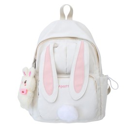 SUFUZEGA Kawaii Bunny Ear Backpack for Girls Teen Women School Daypack for Travel Bookbag with Cute Pendant (White)