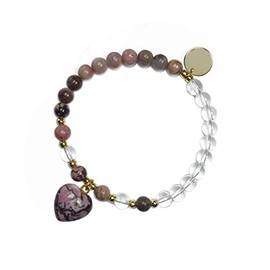 EDEN'S CALL 6mm Beads Crystal Heart Charm Bracelet for Women Carved Love Stone Rock Quartz Beaded Bracelet, Rhodonite