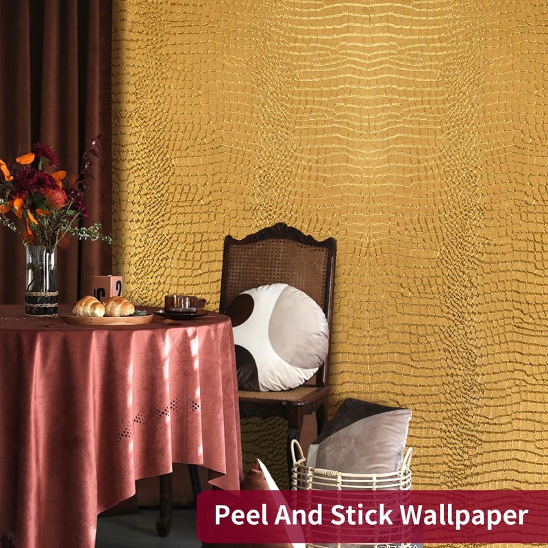 Cismmy Peel and Stick Wallpaper Gold Crocodile Wallpaper 15.7" X