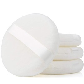 Teenitor 4 Pcs Powder Puff For Body Powder Loose Powder, 4.13 Inch Ultra Soft Large Round Velour Smooth Apply Puff With Ribbon Band Handle