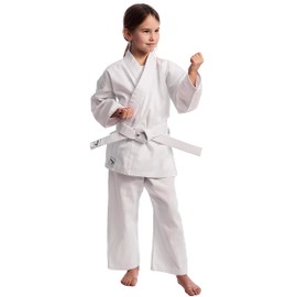 IPPONGEAR Club 2 Karate Gi Set Beginner's Karate Suit Children's Suit Including White Belt (Size 130, Lace-up Waistband, 220 g/m² (8 oz) Fabric Density), White