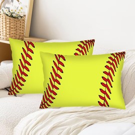 Sport Theme Throw Pillow Cover Queen Size Set of 2 Sports Yellow and Red Baseball Laces Softball Laces Lumbar Pillow Case Decorative Standard Pillow Cases with Zipper Cushion Covers for Bed,20"x30"