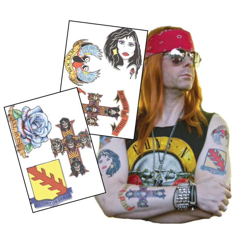 8o's Rocker inspired complete set of Fake Temporary Tattoos |