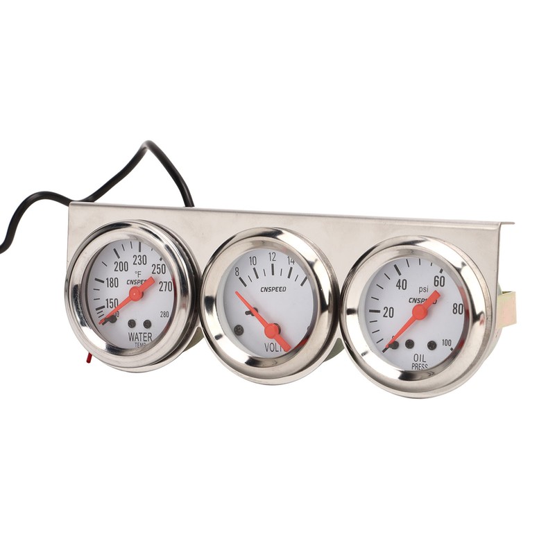 52mm Car Triple Gauge Kit White Dial 12V Oil Pressure