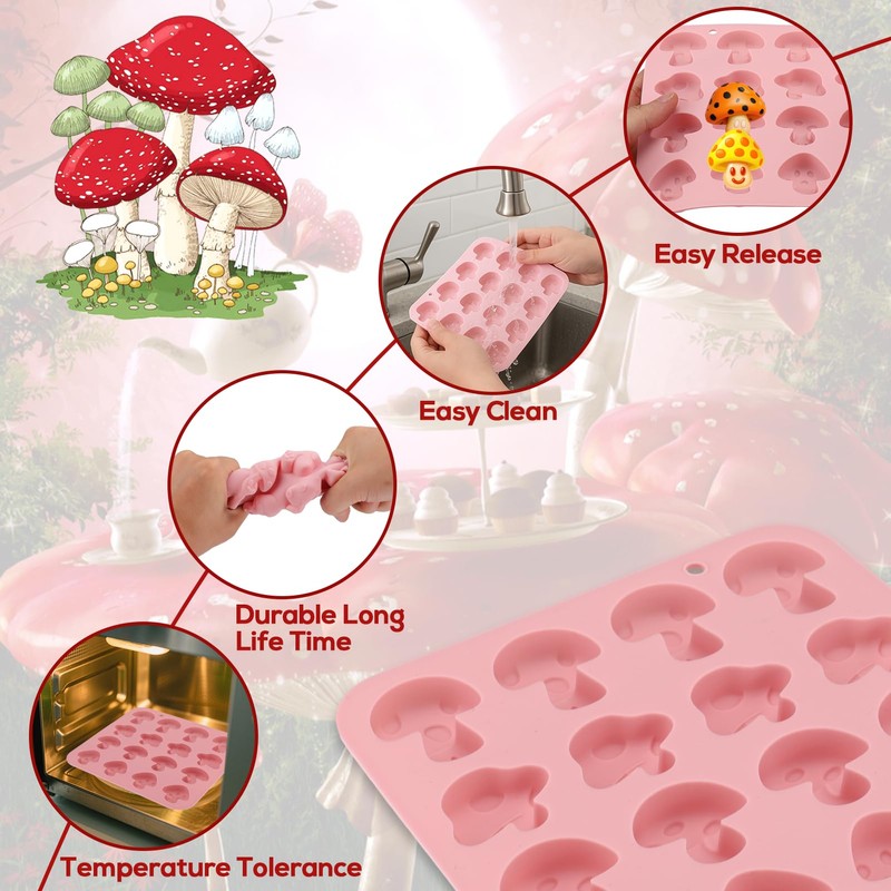 Palksky Mushroom Silicone Molds, 16 Cavity 2 Pack Mushroom Chocolate