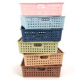 12Pcs Boho Plastic Classroom Storage Paper Baskets Holds 4A Paper Modern Bohemian Color Paper Trays for Back to School Classroom Organization Teacher Student Office Desk Room
