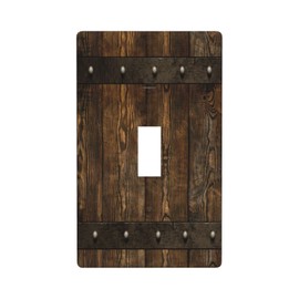 MDMEI Rustic Farmhouse Wood Print Barn Door Light Switch Plate Cover Decorative Vintage Brown Country 1 Gang Single Toggle Plastic Wall Plates Electrical for Kitchen Bathroom