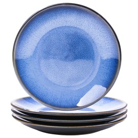 Porcelain Dessert Appetizer Plates Ceramic Dinner Plates Set 7.5 Inch Breakfast Plate Set of 4, Dishwasher and Microwave Safe, Blue