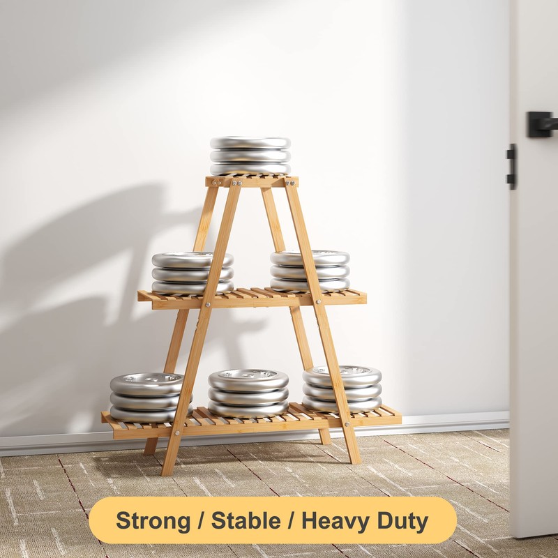 Furshus Bamboo Plant Stand - Indoor/Outdoor 3 Tier Plant Ladder,