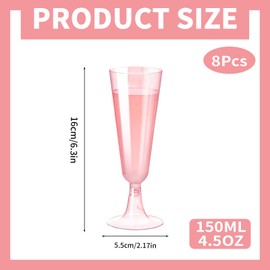 CutitiUU 8 PCS Plastic Threaded Champagne Glasses,Premium Elegant Plastic Champagne Flutes,Champagne Glasses Reusable,Cocktail Prosecco Glasses for Weddings,Birthdays,Christmas,BBQ (Pink)