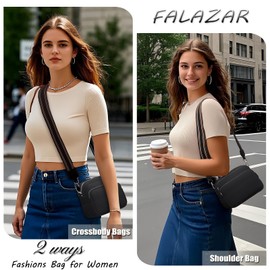 FALAZAR Crossbody Bag for Women, Small PU Shoulder Bags with Adjustable and Removable Wide Strap,Waterproof Ladies Handbag Purses,Black