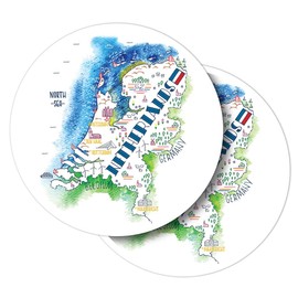 Vinyl Round Stickers (Set of 2) 30cm - Map Netherlands Travel Attractions for Laptops, Tablets, Luggage, Scrap Booking, Fridges #61060