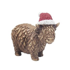Lesser & Pavey Christmas Highland Cow Figurine with Santa Hat - 12cm x 9cm - Gift Idea for Christmas Xmas - Christmas Decoration Highland Cow Themed Décor - Perfect for Home Kitchen Tabletop UK Design
