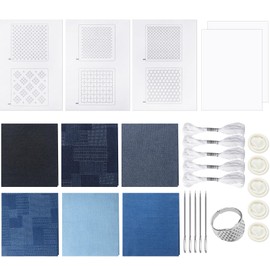 Hahafelt Sashiko Kit Sashiko Thread and Needles Sashiko Thimble Japanese Sashiko Fabric Denim Fabric, Water Soluble Embroidery Practice Thimble Sewing Set for Beignners Hand Quilting and Embroidery