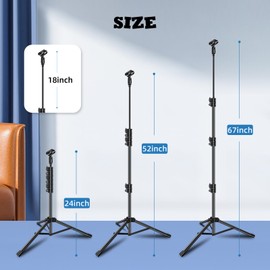 2 Pack Mic Stand Gooseneck Microphone Stand for Singing Microphone Boom Stand Height Adjustable from 24” to 67” with 2 Mic Clips for Adults and Kids Singing Lecture Stage