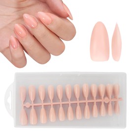 Pack of 240 Almond False Nails, Soft Gel Short Nail Tips, 10 Sizes, False Nail Tips, Pre-Dyed, Nude Pink, Press On Nail for Gel Nails, Artificial Fingernails for Nail Extension