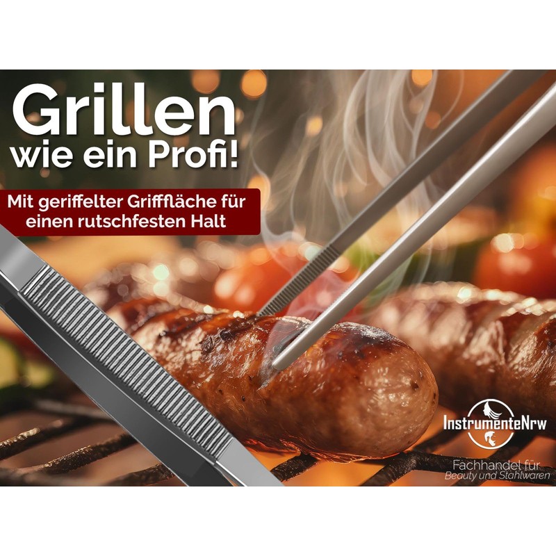 InstrumenteNRW Chef’s stainless steel meat/barbecue tongs, various lengths available., 25,0