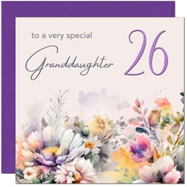 26th Granddaughter Birthday Card - Purple Floral Granddaughters Birthday Card for 26 Year old twenty six, twenty sixth
