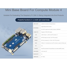 Mini Base Board (A) for Raspberry Pi Compute Module 4 Lite/eMMC Series Module, with Standard CM4 Socket and 40PIN GPIO Header Onboard Multiple Connectors CSI/DSI/FAN/HDMI/USB/RJ45, etc. for Easy Use