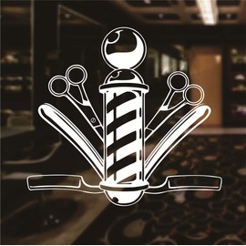 UILMNIY Art Vinyl Barber Shop Logo Hair Salon Wall Decor Sticker Window Door Decoration Hairdressing Scissors Wall Decal Waterproof Removable Mural AFN50 (White)