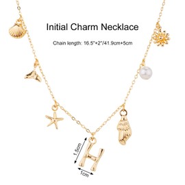 Initial Charm Necklace for Women, Gold Shell Letter Necklaces Seashell Starfish A-Z Alphabet Pendant Necklace Boho Summer Beach jewelry Gift for Girls Teens (H)