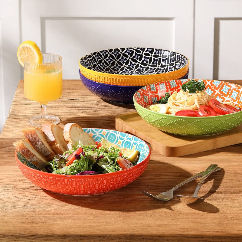 Metahom Ceramic Pasta Bowls, 40 Oz Large Salad Bowls, 8.75''