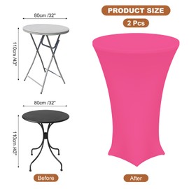 uxcell 2pcs Round Cocktail Tablecloth 32" x 43", Highboy Spandex Stretch Tablecloth Table Cover, Fitted High Top Table for Bar Wedding Party, (Rose Pink)