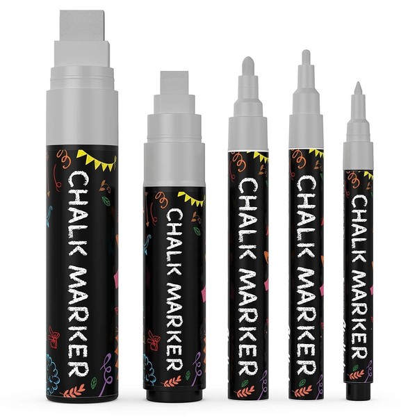 Chalkola Chalk Pens - Silver - 5 Chalk Markers Multipack
