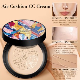 Mushroom Head Air Cushion CC Cream, Foundation Full Coverage for Flawless Makeup, Even Skin Tone Makeup Base Moisturizing Oil Control Lightweight & Smoothing，Long Lasting for All Skin Types（Natural）