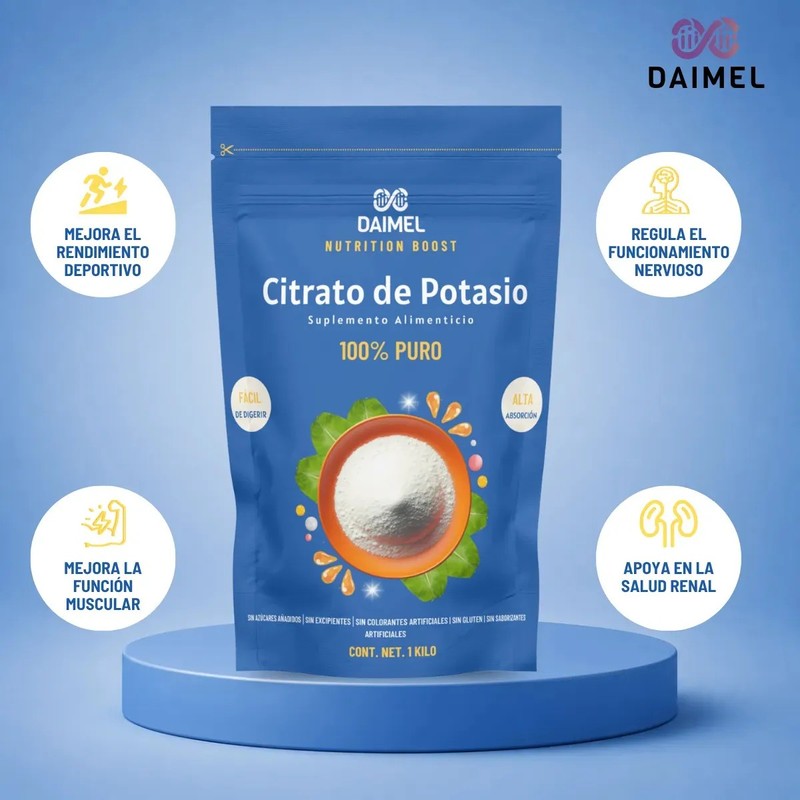 Citrato de Potasio en Polvo Daimel 1 Kg Sin Sabor