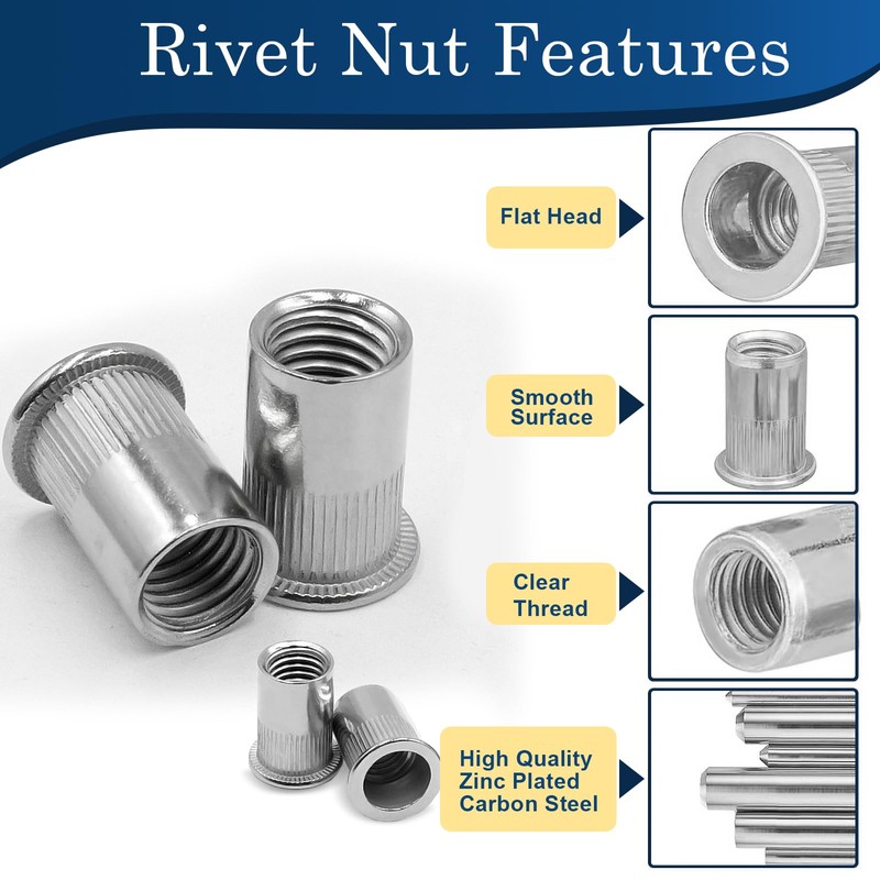 Vifmy 5/16''-18 UNC Rivet Nut, 50Pcs 304 Stainless Steel Flat