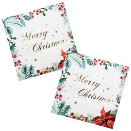 Christmas Party Paper Napkins Poinsettia Watercolor Napkins 80 Pieces Gold Foil Disposable Paper Luncheon Napkins Christmas Party Table Decorations