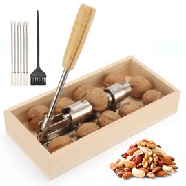 Exylixor Pecan Cracker, Nut Crackers for All Nuts, Heavy Duty Nut Cracker Tool with 1 Cleaning Brush and 5 Crab Forks for Walnut Pecan Macadamia Hazelnuts Chestnut and More