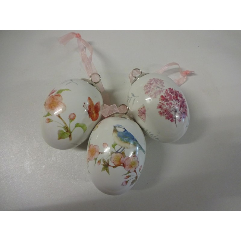Set of 3 Easter Eggs Easter Decoration Ceramic with Flowers