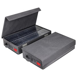 NUSWOR Upgrades Cassette Storage Box - Dust-Proof Racks With Lid - Audio Tape Holder Pack of 2 - Holds 96 Cases - 16.34 x 9.25 x 3.4 Inches - Grey