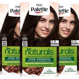 Palette Naturals Permanent Hair Colour 3-0 Dark Brown (3 x 115 ml), Nourishing Hair Colour without Ammonia, Colouration for up to 100% Grey Coverage