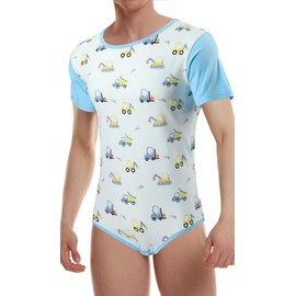 CutiePlusU Men's Cotton Button in Crotch Bodysuits Adult Romper Onesie for Men Print, Small Excavator