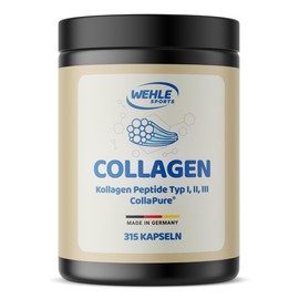 Collagen Capsules High Dose – Pack of 315 – 4550 mg Collagen Hydrolysate Peptides per Daily Dose – Made in Germany Collagen Capsules Type 1, 2 & 3 – Wehle Sports – Packaging May Vary