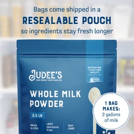 Judee's Gluten Free Whole Milk Powder - Non-GMO, Hormone-Free, Gluten & Nut-Free - For Baking, Shelf Stable, Travel Ready - 2.5 lb Powdered Milk - Made in USA