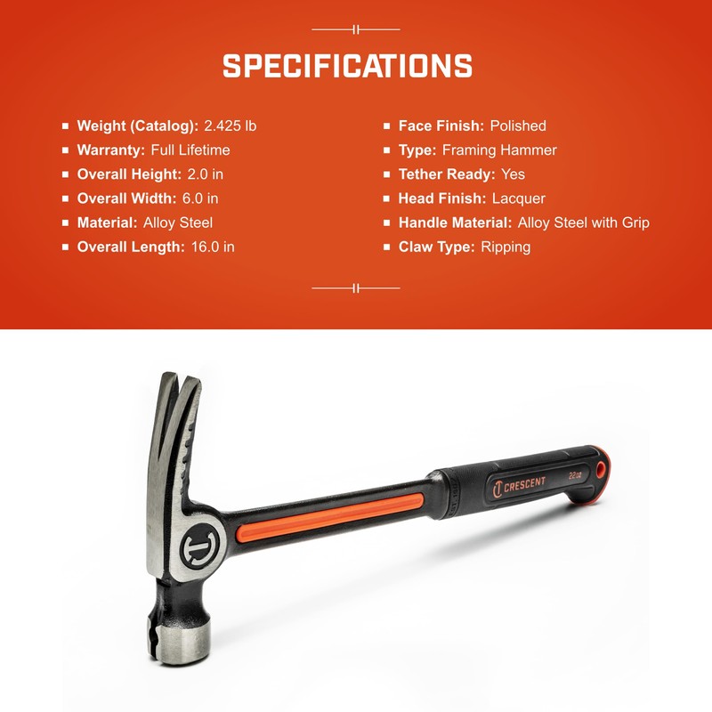 Tools Crescent - Crescent Hammer Steel Frame Smooth 22 Oz