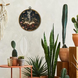 Mcehtle Butterfly Floral Book Wall Art Decor, Vintage Cottagecore Framed Canvas Prints 10x10, Dark Academia Bookish Round Wall Hanging Artwork Decorations for Gallery Home Bedroom Livingroom