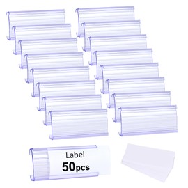 50 Pcs Wire Shelf Label Holders Plastic Wire Label Holder Shelf Tags for Wire Shelving Metro Shelving Clips Wire Rack Label Holder with Label Paper Inserts, Compatible with 1-1/4 Inch Shelves ﻿