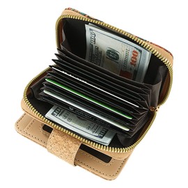 aolaso Cork Small Wallets for Women, Leather RFID Blocking Leather Purse for Ladies Bifold Zipper Wallet with Card Slots, ID Window (Model 3)