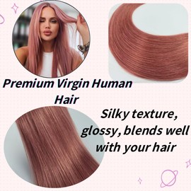 Rose Gold Pink Tape in Hair Extensions Human Hair Invisible Tape in Straight Hair Extensions 16 inch for Women